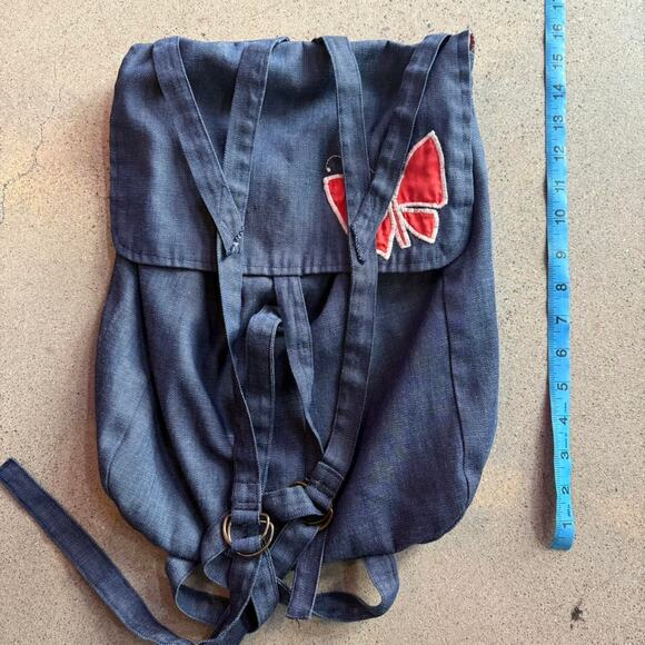 Vintage 70s Blue Denim Butterfly Backpack - Picture 5 of 5